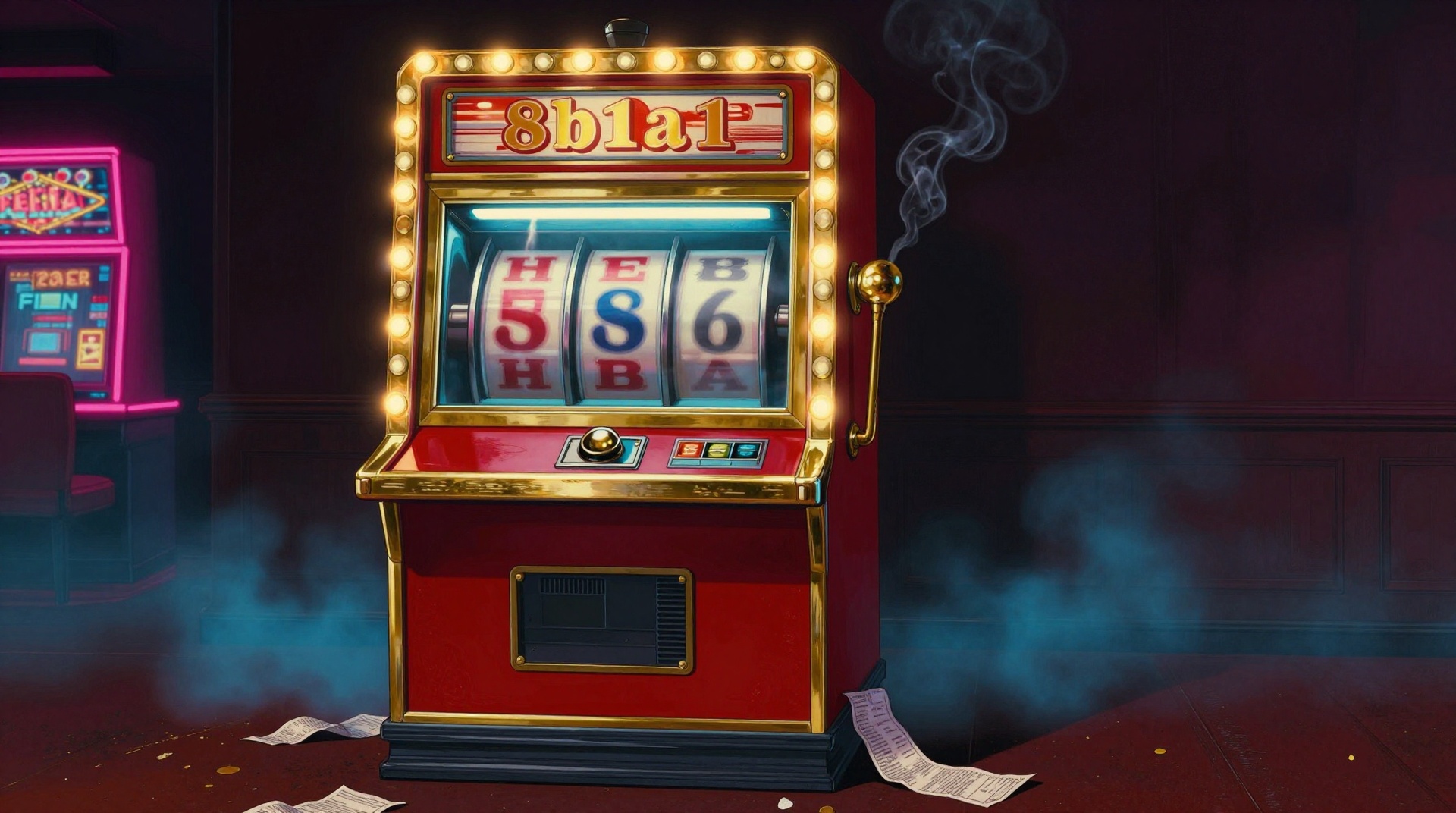 Polaroid pinned to the board: $SLOTS — honest slot machine, one lever, no roadmap